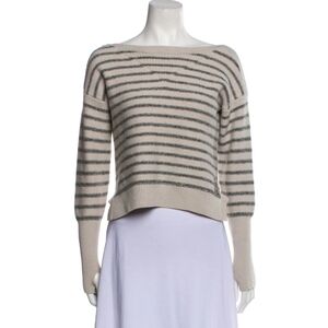 Rebecca Taylor Cream and Gray Striped Sweater 100% Wool
